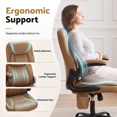 Artiss 2 Point Massage Office Chair Leather Mid Back Brown