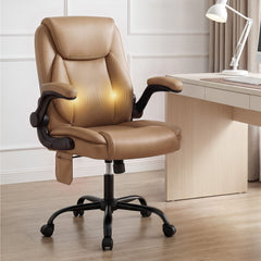 Artiss 2 Point Massage Office Chair Leather Mid Back Brown