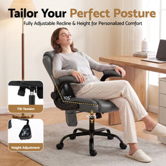 Artiss 2 Point Massage Office Chair Leather Mid Back Grey
