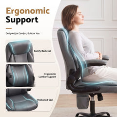 Artiss 2 Point Massage Office Chair Leather Mid Back Grey