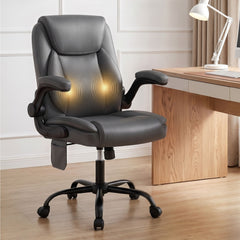 Artiss 2 Point Massage Office Chair Leather Mid Back Grey