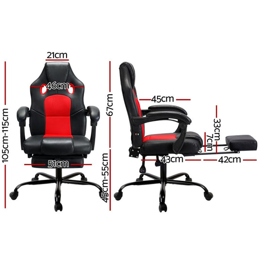 Artiss 2 Point Massage Gaming Office Chair PU Leather Red