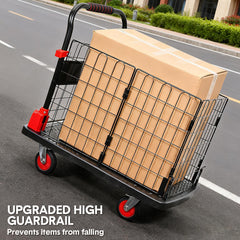 Folding Utility Mesh Cart Heavy-Duty Platform Dolly Collapsible Cage and Swivel Wheels Portable Hand Truck Outdoor Warehouse Garage 500kg Capacity