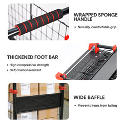 Folding Utility Mesh Cart Heavy-Duty Platform Dolly Collapsible Cage and Swivel Wheels Portable Hand Truck Outdoor Warehouse Garage 500kg Capacity