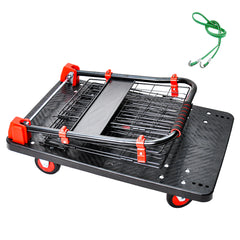 Folding Utility Mesh Cart Heavy-Duty Platform Dolly Collapsible Cage and Swivel Wheels Portable Hand Truck Outdoor Warehouse Garage 500kg Capacity