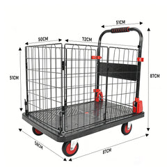 Folding Utility Mesh Cart Heavy-Duty Platform Dolly Collapsible Cage and Swivel Wheels Portable Hand Truck Outdoor Warehouse Garage 500kg Capacity