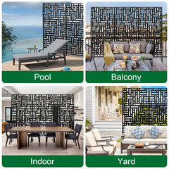Metal Privacy Screen Freestanding Rust-Proof Iron Room Divider with Stand for Indoor Outdoor Patio Balcony Decorative 3-Panel Privacy Fence 90x180 Black