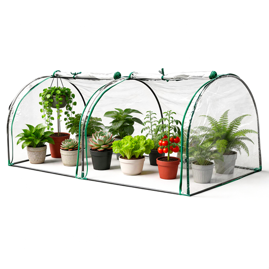 Mini Greenhouse Portable Clear Tunnel Grow House with PVC Cover and Roll-Up Zippered Door Protective Shed for Garden Backyard Vegetables Plants 2x1x0.8m