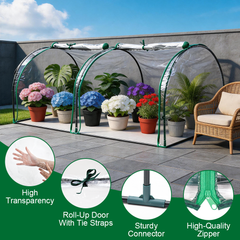 Mini Greenhouse Portable Clear Tunnel Grow House with PVC Cover and Roll-Up Zippered Door Protective Shed for Garden Backyard Vegetables Plants 2x1x0.8m