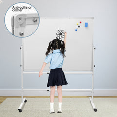 Double-Sided Mobile Whiteboard 140-180cm Height Adjustable Magnetic Whiteboard On Wheels Aluminium Frame with Eraser and Marker for Office Home Classroom