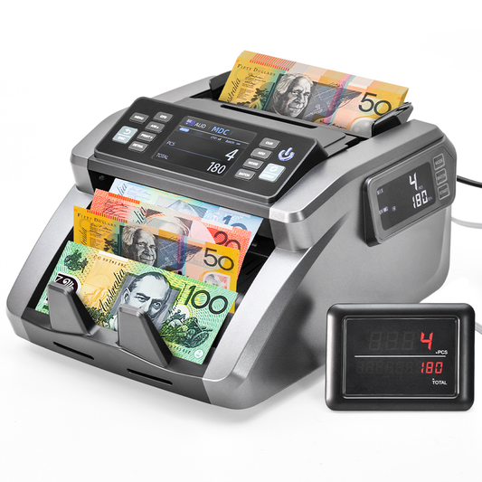 Money Counter Mixed Denomination Auto Bill Counter Multi Currency Value Count with CIS/UV/MG/IR Counterfeit Detection and Dual-Screen Display for Business