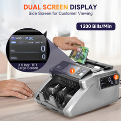 Money Counter Mixed Denomination Auto Bill Counter Multi Currency Value Count with CIS/UV/MG/IR Counterfeit Detection and Dual-Screen Display for Business