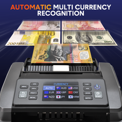 Money Counter Mixed Denomination Auto Bill Counter Multi Currency Value Count with CIS/UV/MG/IR Counterfeit Detection and Dual-Screen Display for Business