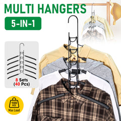 8 Sets Magic Clothes Hangers Detachable 5-in-1 Multilayer Carbon Steel Coat Hanger with Anti-Slip Foam Sleeves Space Saving for Wardrobe Closet Storage