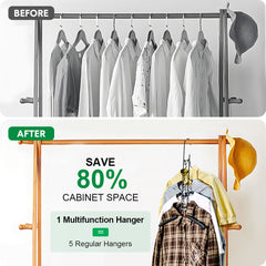 8 Sets Magic Clothes Hangers Detachable 5-in-1 Multilayer Carbon Steel Coat Hanger with Anti-Slip Foam Sleeves Space Saving for Wardrobe Closet Storage