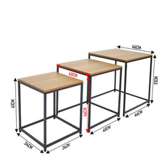 Nesting Coffee Table Set of 3 Square Stackable Side Table with Wooden Top and Metal Frame for Home Living Room Bedroom Apartment Small Spaces Space-Saving