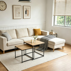 Nesting Coffee Table Set of 3 Square Stackable Side Table with Wooden Top and Metal Frame for Home Living Room Bedroom Apartment Small Spaces Space-Saving