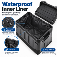 60L Foldable Storage Box with Lid Seat Backrest 150kg Capacity Plastic Car Trunk Organizer for Camping Fishing Travel Gear Storage Portable Black