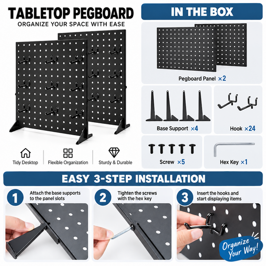 2 Pack Tabletop Pegboard Display Stand with 24 Hooks Black Metal Jewellery Organizer Retail Display Rack for Earrings Necklaces Crafts Accessories