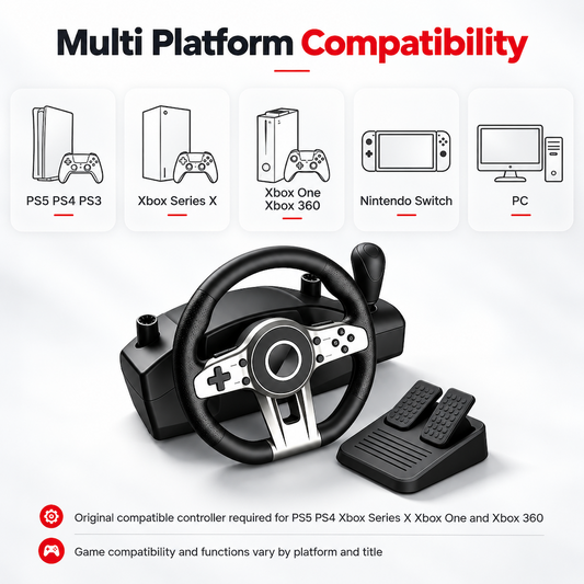 Gaming Racing Steering Wheel 270 Degree Dual Motor Vibration Pedals Gear Shifter for PS5 PS4 PS3 Xbox Series X One 360 Switch PC