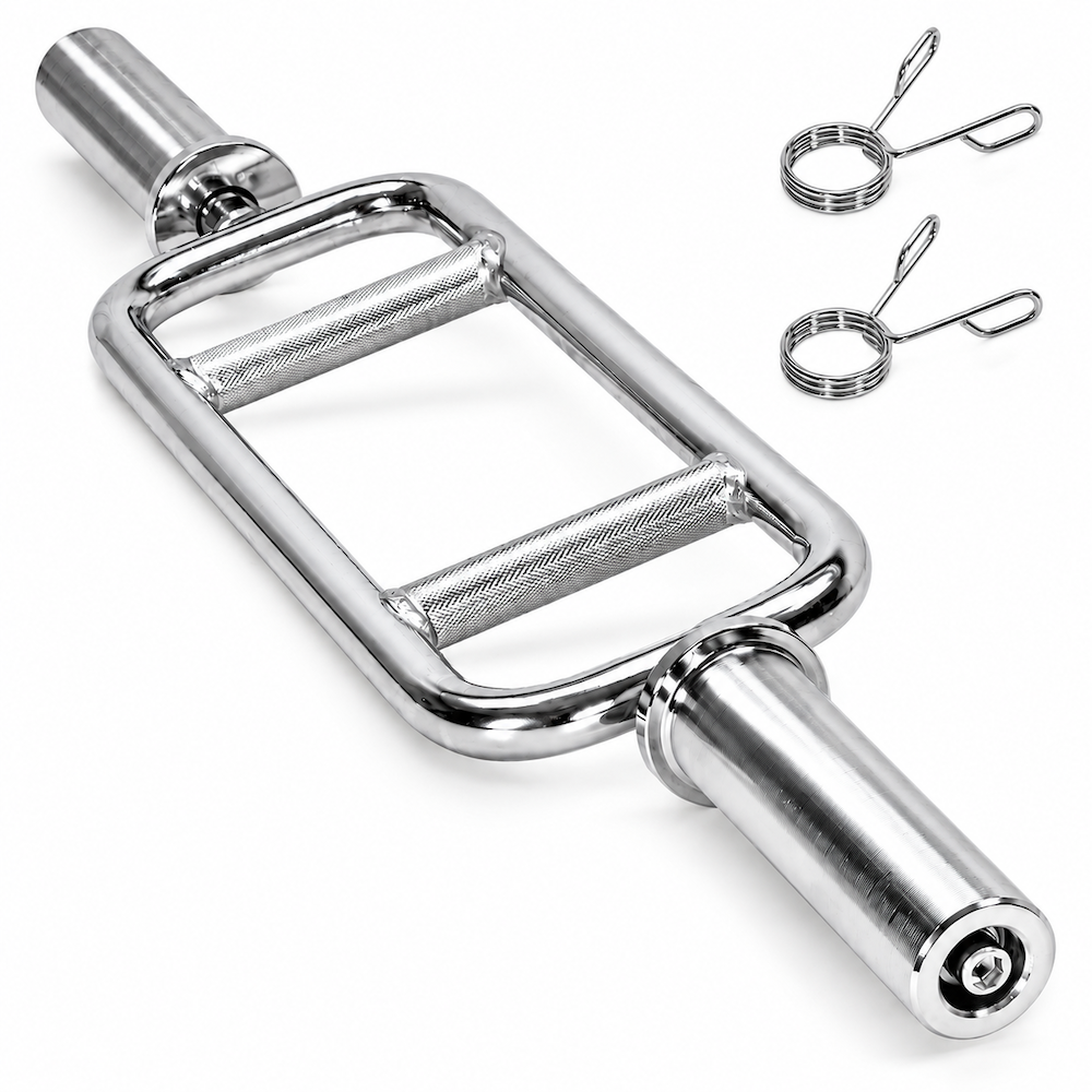88cm Olympic Triceps Barbell with Spring Collars Knurled Neutral Grip 200kg Capacity Weightlifting Training Bar for Home Gym Strength Workouts