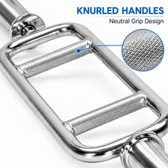 88cm Olympic Triceps Barbell with Spring Collars Knurled Neutral Grip 200kg Capacity Weightlifting Training Bar for Home Gym Strength Workouts