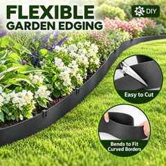 3x10m Landscape Edging Border Flexible Garden Rolls PE Insulating Belt 15cm Tall with 30 Stakes for Flower Beds Yard Paver Weather Resistant Divider Black