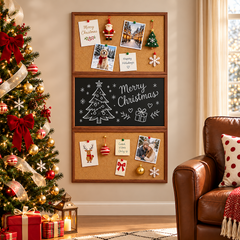 3 Panel Cork Board Magnetic Chalkboard Combo Wall Mounted Framed Notice Board Includes Push Pins for Photos Notes Memos Home Office And Classroom 60x90cm