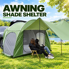 Car Rear Hatchback Tent with Awning Water Resistant Tailgate Camping Shelter for SUV MPV Van Light Rain Protection Portable Green for Outdoor Camping