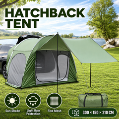 Car Rear Hatchback Tent with Awning Water Resistant Tailgate Camping Shelter for SUV MPV Van Light Rain Protection Portable Green for Outdoor Camping