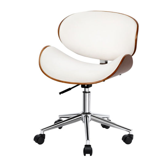 Artiss Wooden Office Chair Leather Seat White
