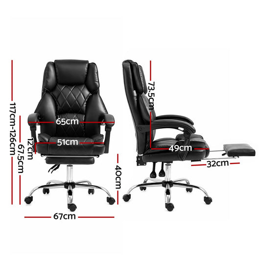 Artiss Executive Office Chair Leather Footrest Black