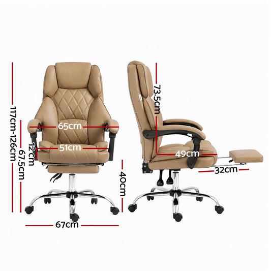 Artiss Executive Office Chair Leather Footrest Espresso