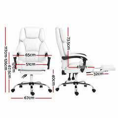 Artiss Executive Office Chair Leather Footrest White