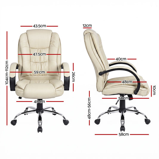 Artiss Executive Office Chair Leather Tilt Beige