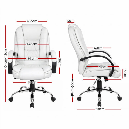 Artiss Executive Office Chair Leather Tilt White