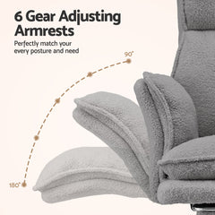 Artiss Big & Tall Criss Cross Office Chair with Flip Armrests Foot Rest Reclining Teddy Fleece Grey