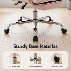 Artiss Big & Tall Criss Cross Office Chair with Flip Armrests Foot Rest Reclining Teddy Fleece Pink