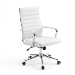 Artiss Conference Office Chair Swivel Computer Chair High Back Ribbed PU Leather White