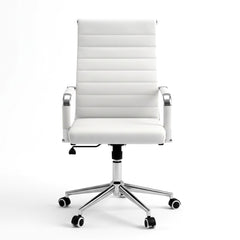 Artiss Conference Office Chair Swivel Computer Chair High Back Ribbed PU Leather White
