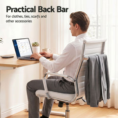 Artiss Conference Office Chair Swivel Computer Chair High Back Ribbed PU Leather White
