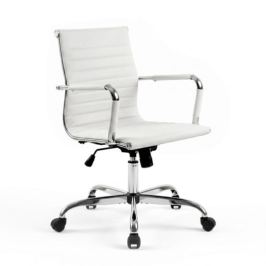 Artiss Office Chair Conference Chairs PU Leather Mid Back White