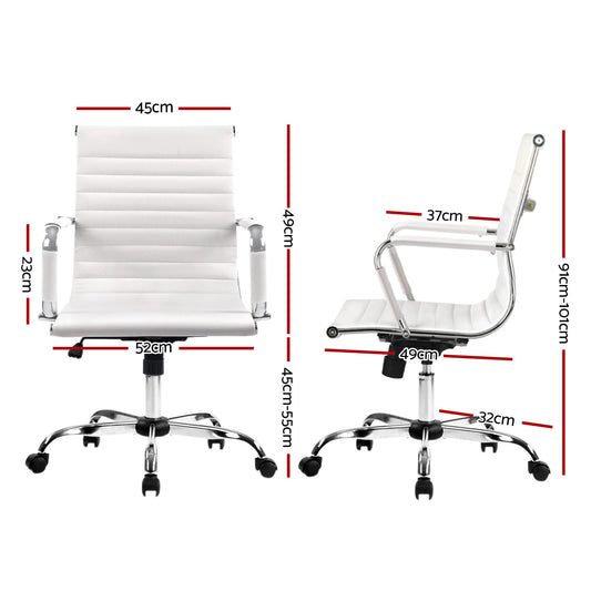 Artiss Office Chair Conference Chairs PU Leather Mid Back White