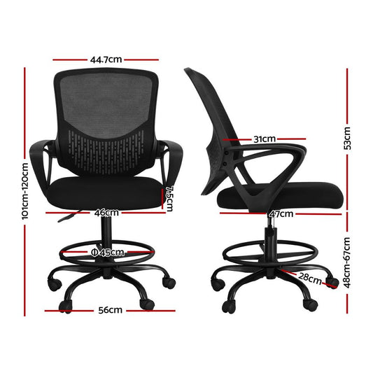 Artiss Office Chair Drafting Stool Mesh Chairs Black