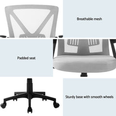 Artiss 2x Mesh Office Chair Mid Back Grey