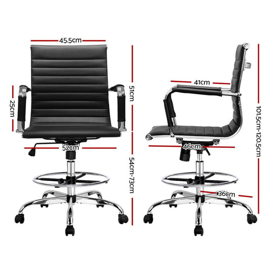 Artiss Office Chair Drafting Stool Leather Chairs Black