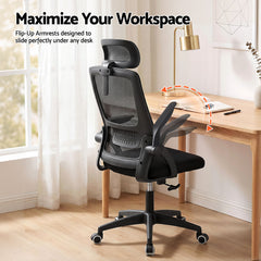 Artiss Ergonomic Office Chair Mesh Deak Chair with Flip-up Arms Adjustable Headrest Black