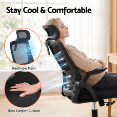 Artiss Ergonomic Office Chair Mesh Deak Chair with Flip-up Arms Adjustable Headrest Black