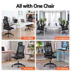 Artiss Ergonomic Office Chair Mesh Deak Chair with Flip-up Arms Adjustable Headrest Black