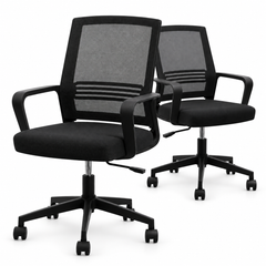 Artiss 2x Ergonomic Office Chair Mesh Mid Back Home Office Desk Chairs with Lumbar Support Black